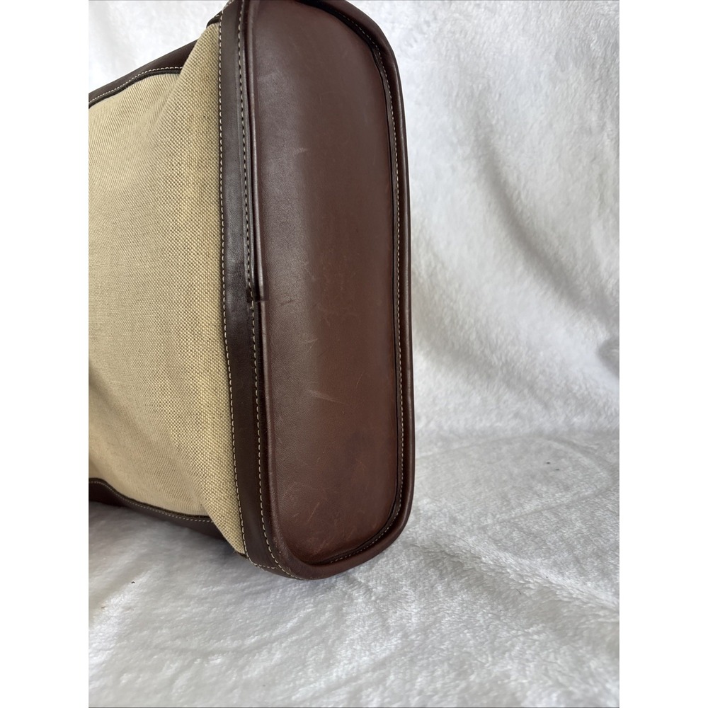 Vintage COACH Bleecker Linen Tote Bag Brown Leather 6122 90s USA - Picture 10 of 15